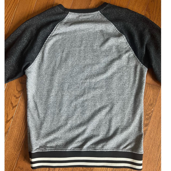 3/$27 Carbon Varsity Scoop Neck Sweatshirt, Heathered Gray/Black/White, size XL - Picture 7 of 9